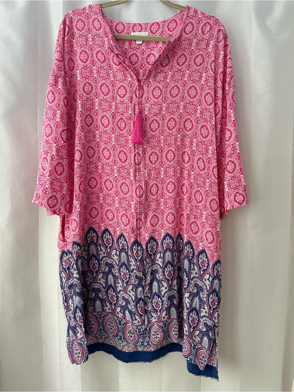 Charter Club Intimates Rayon Sleep XL Pink Paisley Boho Tassel  Lounge Tunic